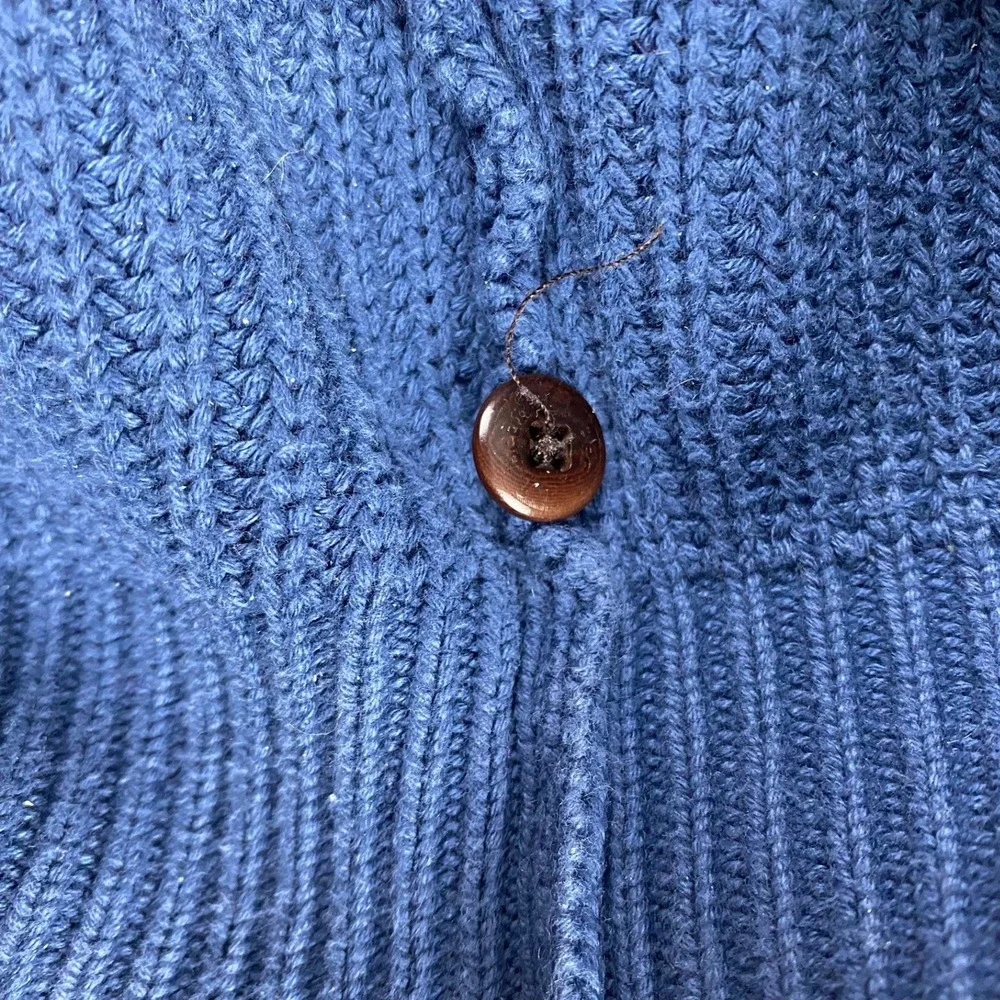 Vtg LL Bean Mens L Sweater Blue Cotton Shaker Stitch Mock Neck Quarter Button
